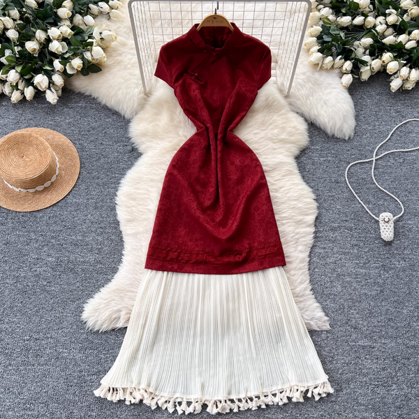 Chinese Style Plate Button Jacquard Dress