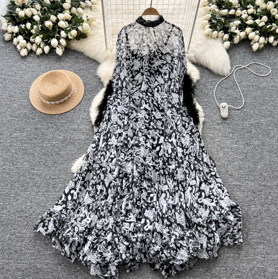 Furry Patchwork Outwear Dress & Slip Dress