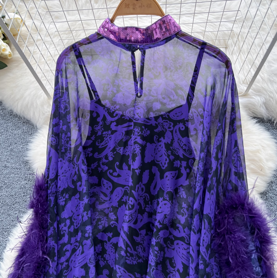 Furry Patchwork Outwear Dress & Slip Dress