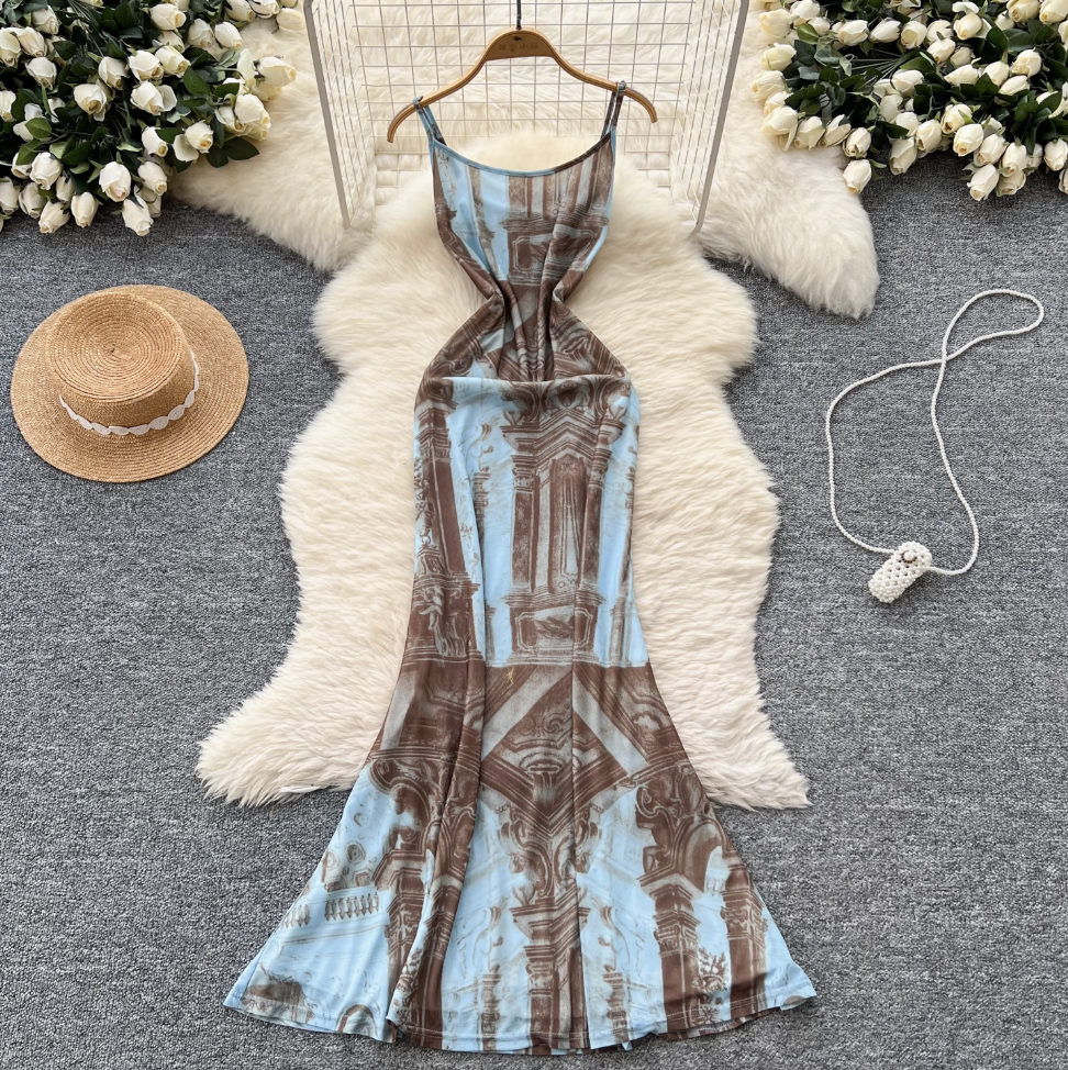 French Style Printed Slip Dress