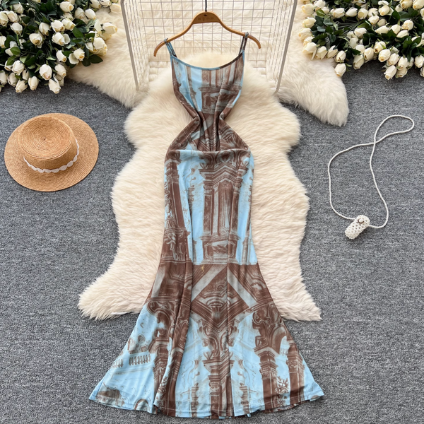 French Style Printed Slip Dress