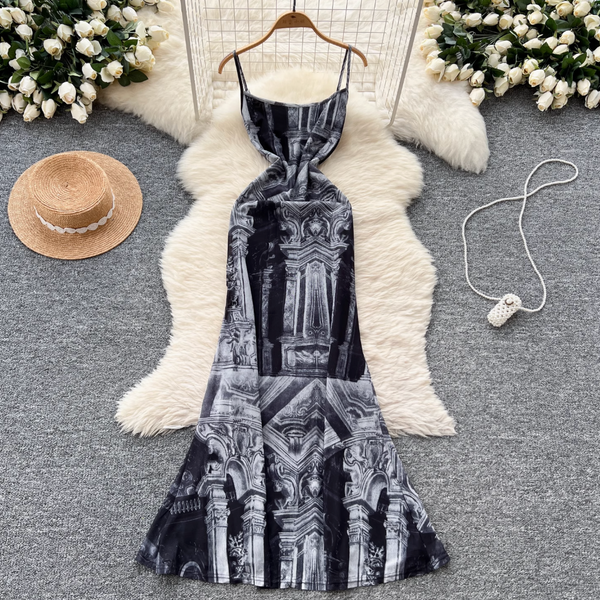 French Style Printed Slip Dress