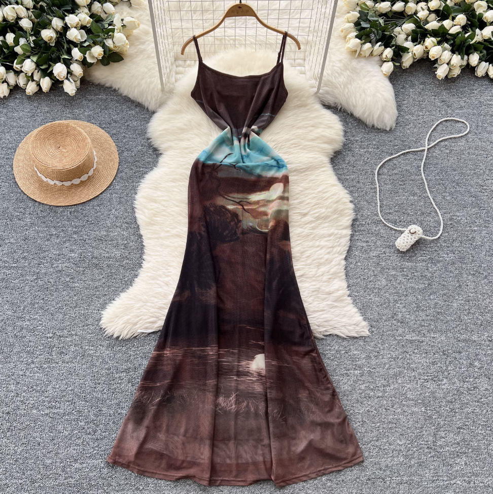 French Style Printed Slip Dress