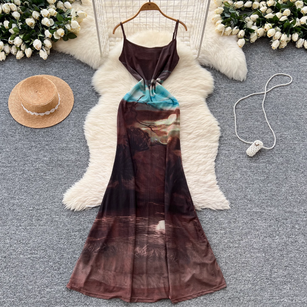 French Style Printed Slip Dress
