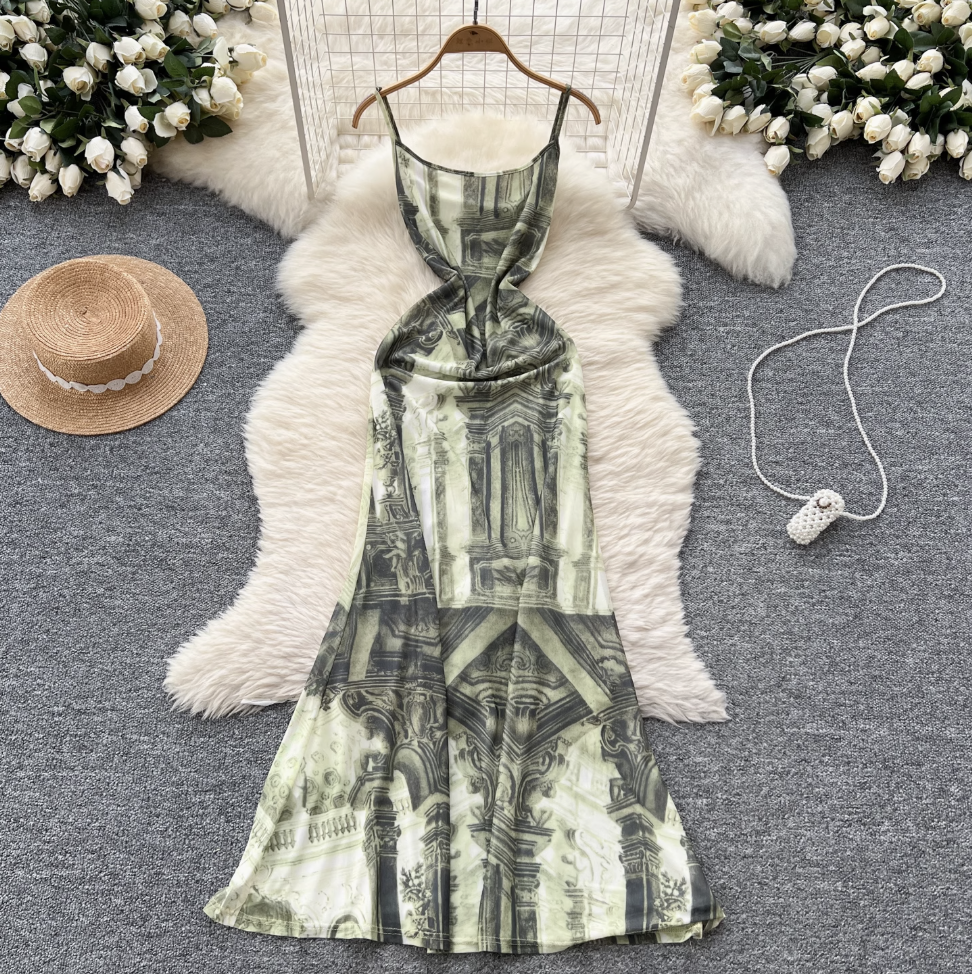 French Style Printed Slip Dress
