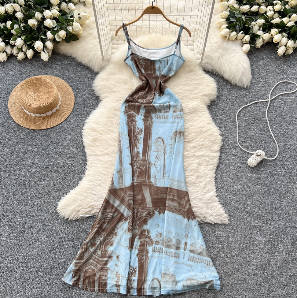 French Style Printed Slip Dress