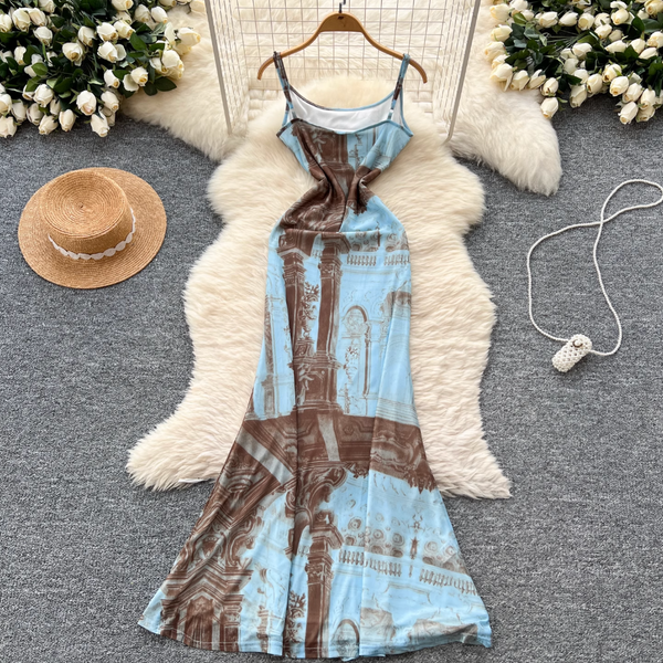 French Style Printed Slip Dress