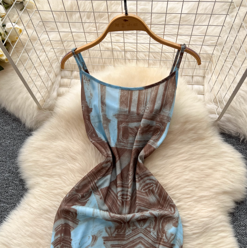 French Style Printed Slip Dress