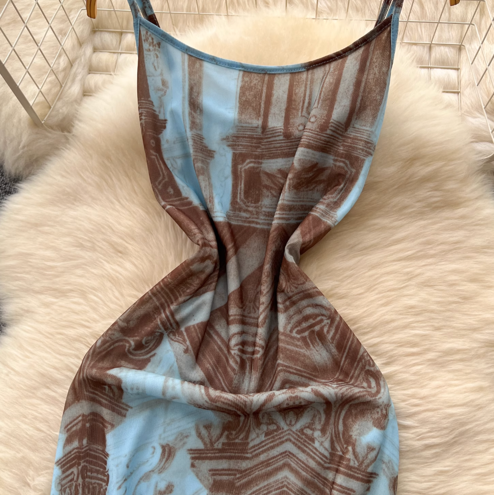 French Style Printed Slip Dress