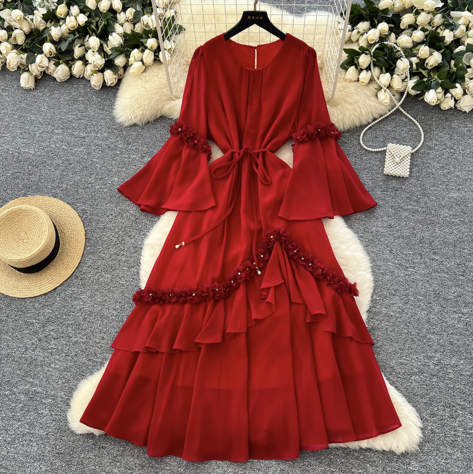 Elegant Beaded 3d Floral Dress