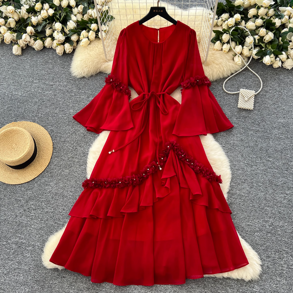 Elegant Beaded 3d Floral Dress