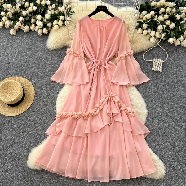 Elegant Beaded 3d Floral Dress