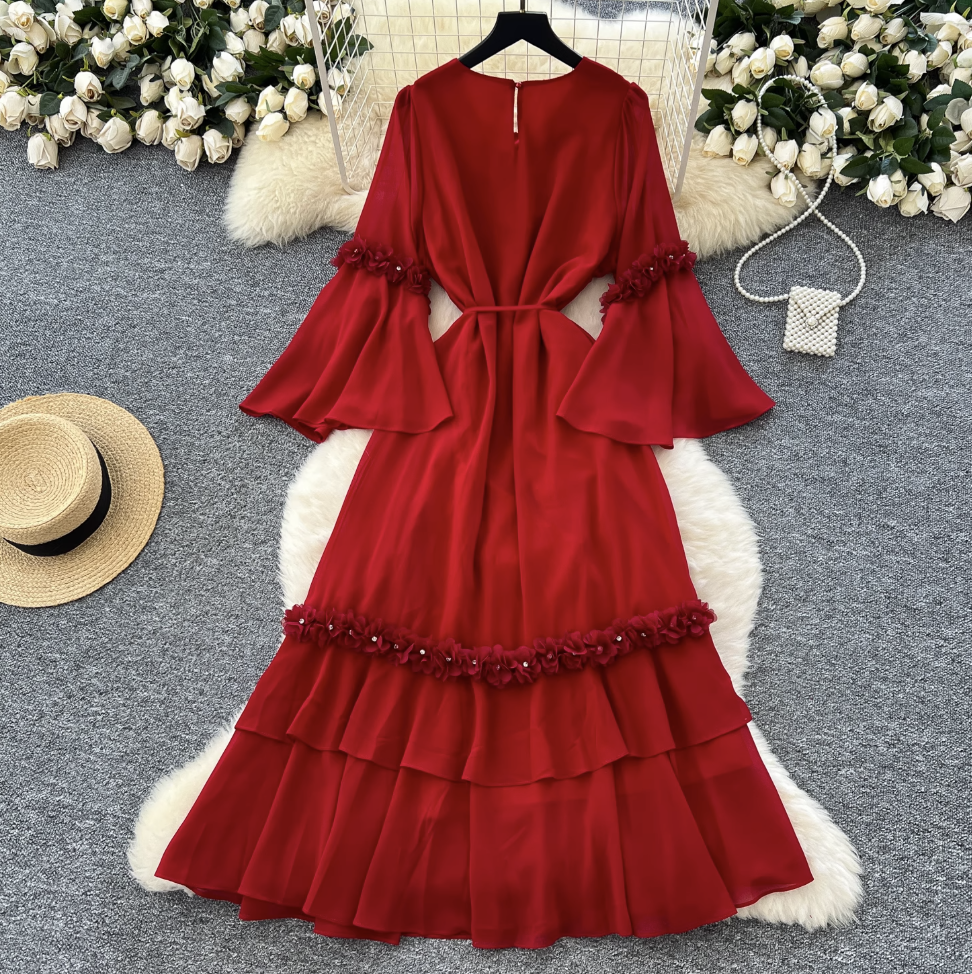 Elegant Beaded 3d Floral Dress