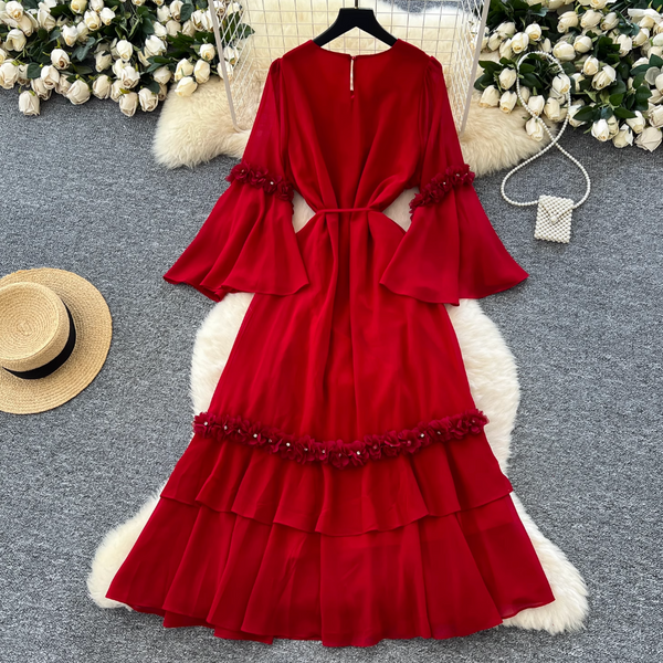 Elegant Beaded 3d Floral Dress