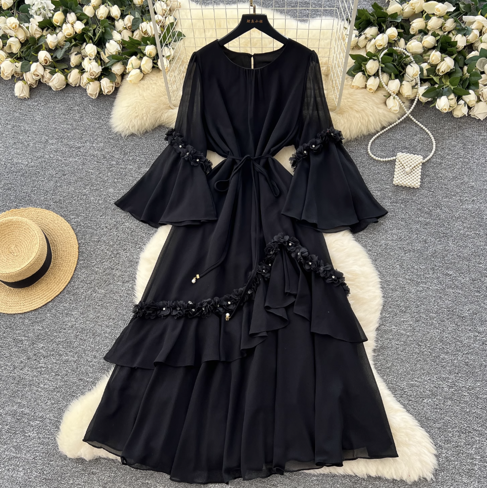 Elegant Beaded 3d Floral Dress