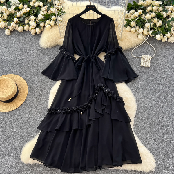 Elegant Beaded 3d Floral Dress
