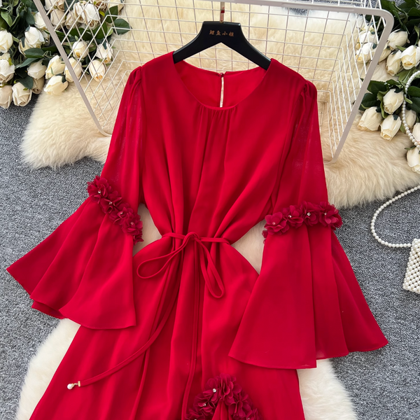 Elegant Beaded 3d Floral Dress