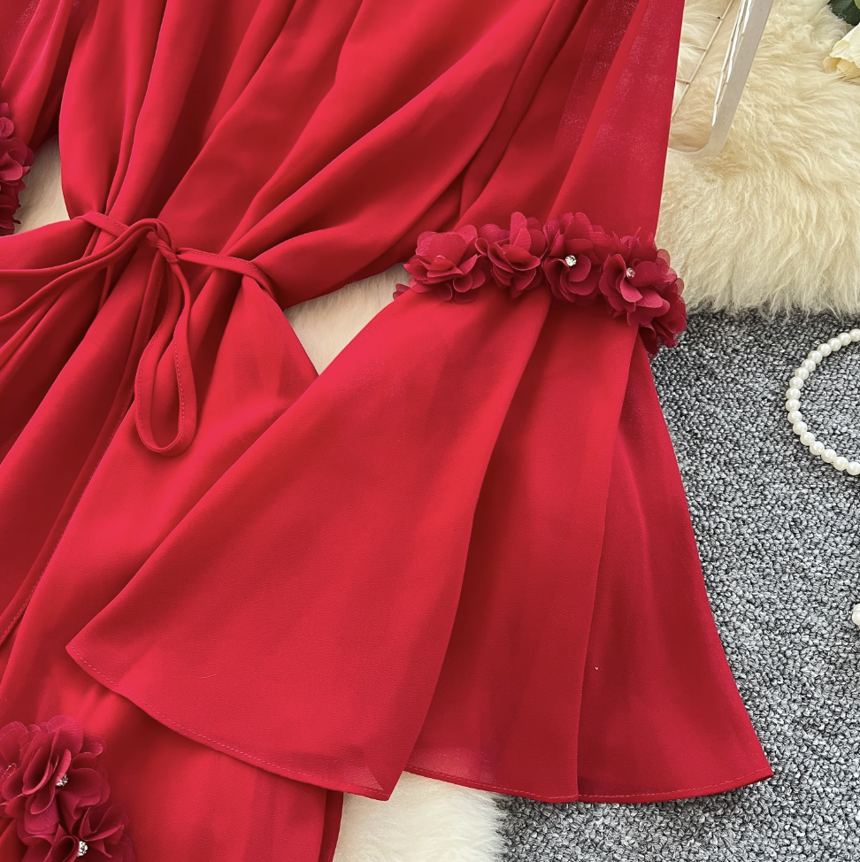 Elegant Beaded 3d Floral Dress