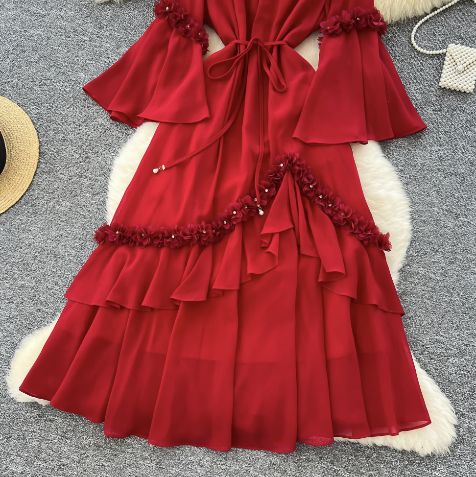Elegant Beaded 3d Floral Dress