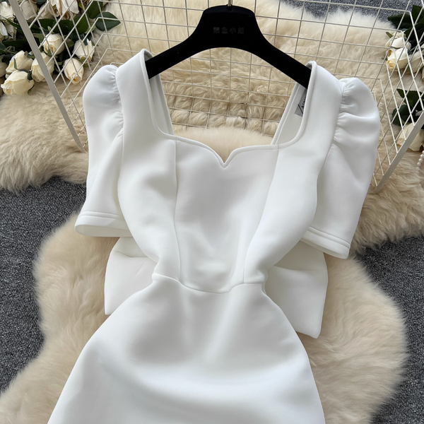 V-neck Back Bow White Dress