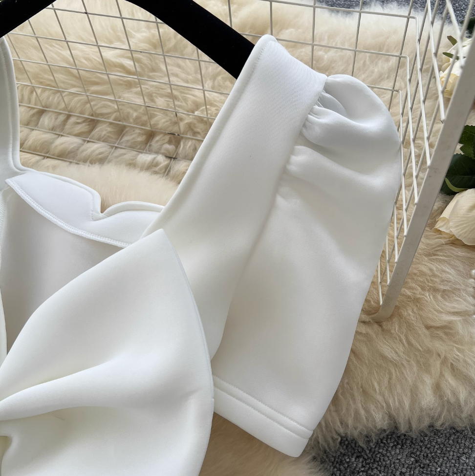 V-neck Back Bow White Dress