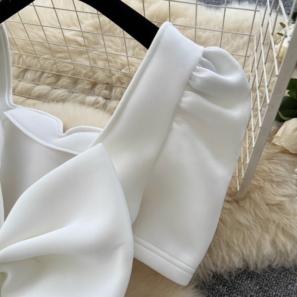 V-neck Back Bow White Dress