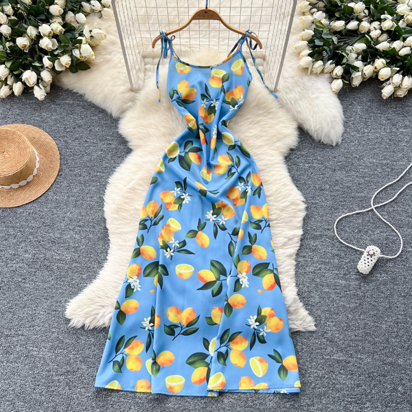 Lemon Printed Slim-fit Slip Dress