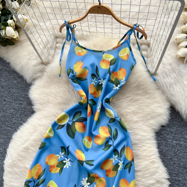 Lemon Printed Slim-fit Slip Dress