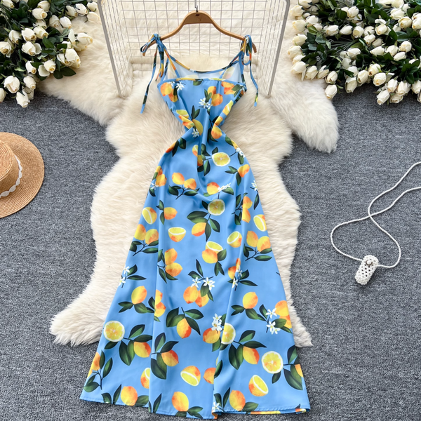 Lemon Printed Slim-fit Slip Dress