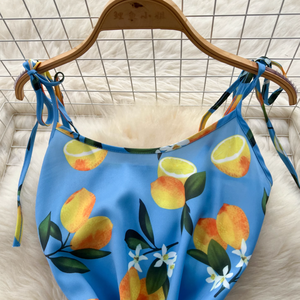 Lemon Printed Slim-fit Slip Dress