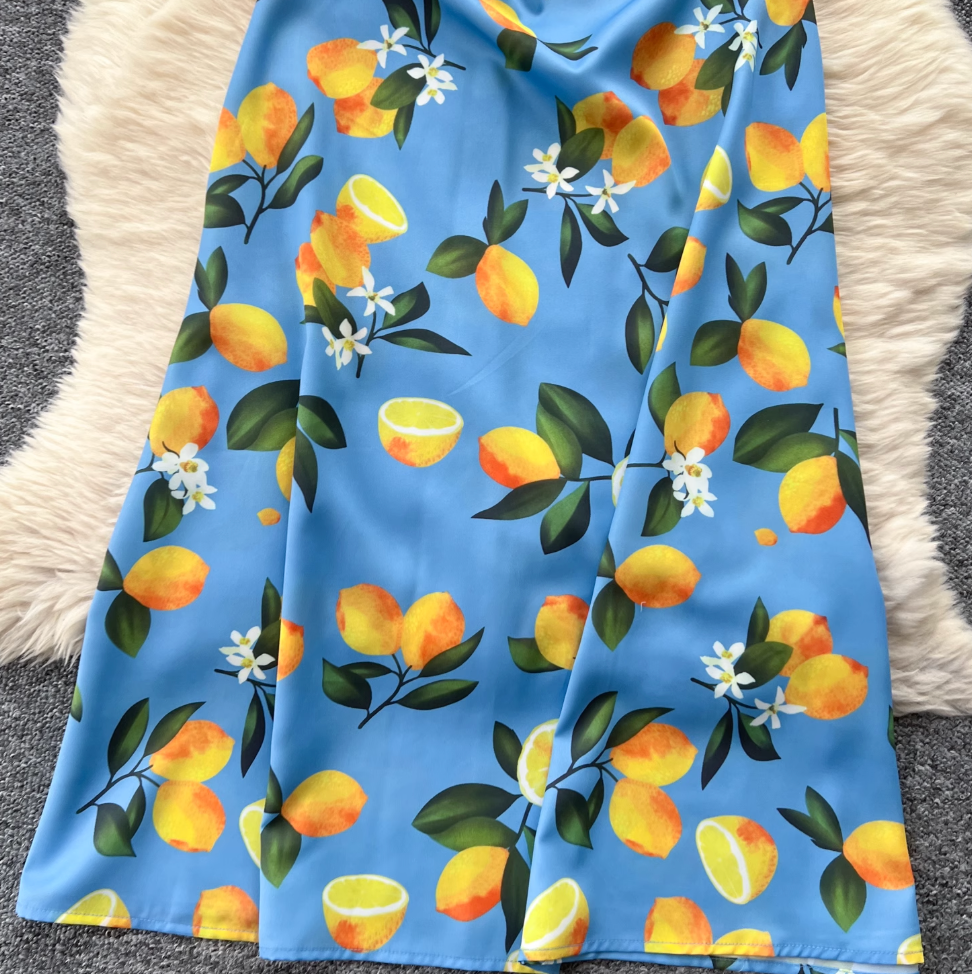 Lemon Printed Slim-fit Slip Dress