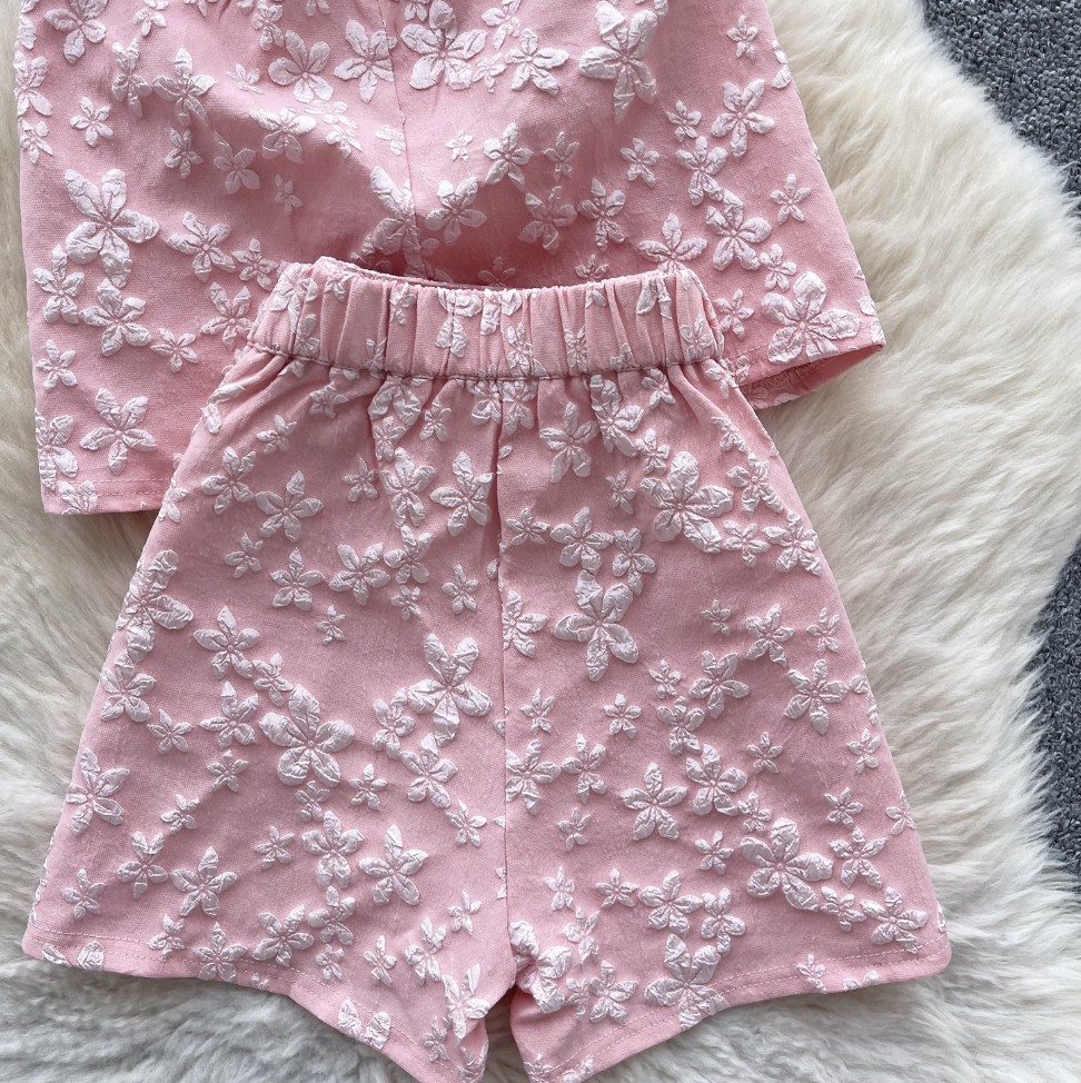 Plate Button Jacquard Cheongsam & Shorts 2Pcs