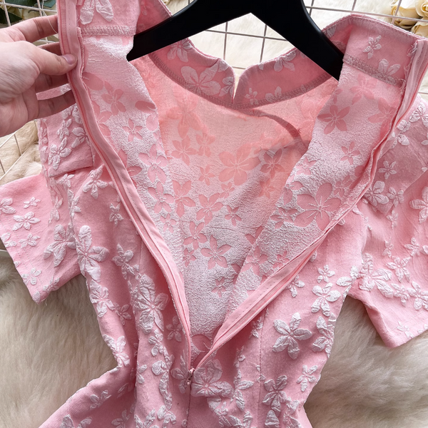 Plate Button Jacquard Cheongsam & Shorts 2Pcs