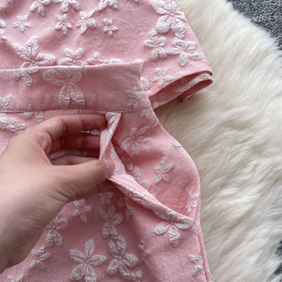 Plate Button Jacquard Cheongsam & Shorts 2Pcs