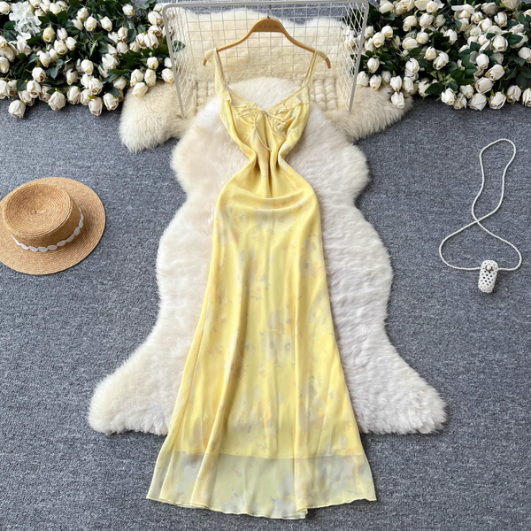 Vintage Yellow Floral Slip Dress