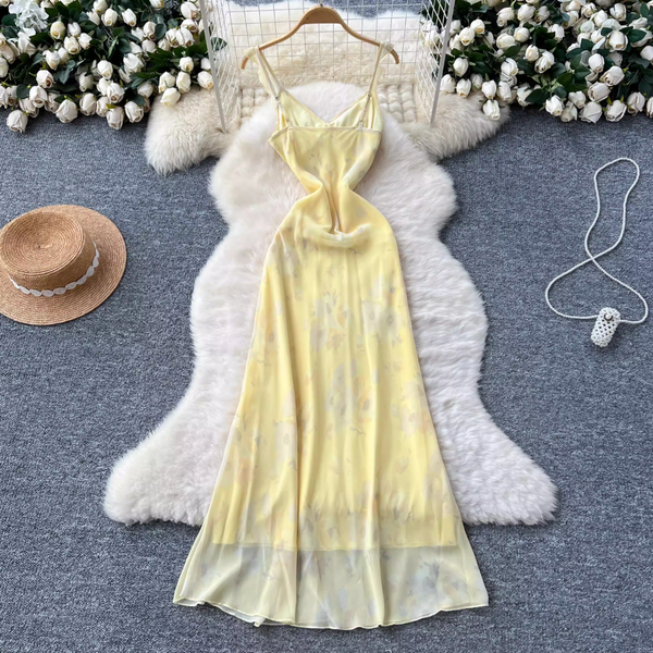 Vintage Yellow Floral Slip Dress