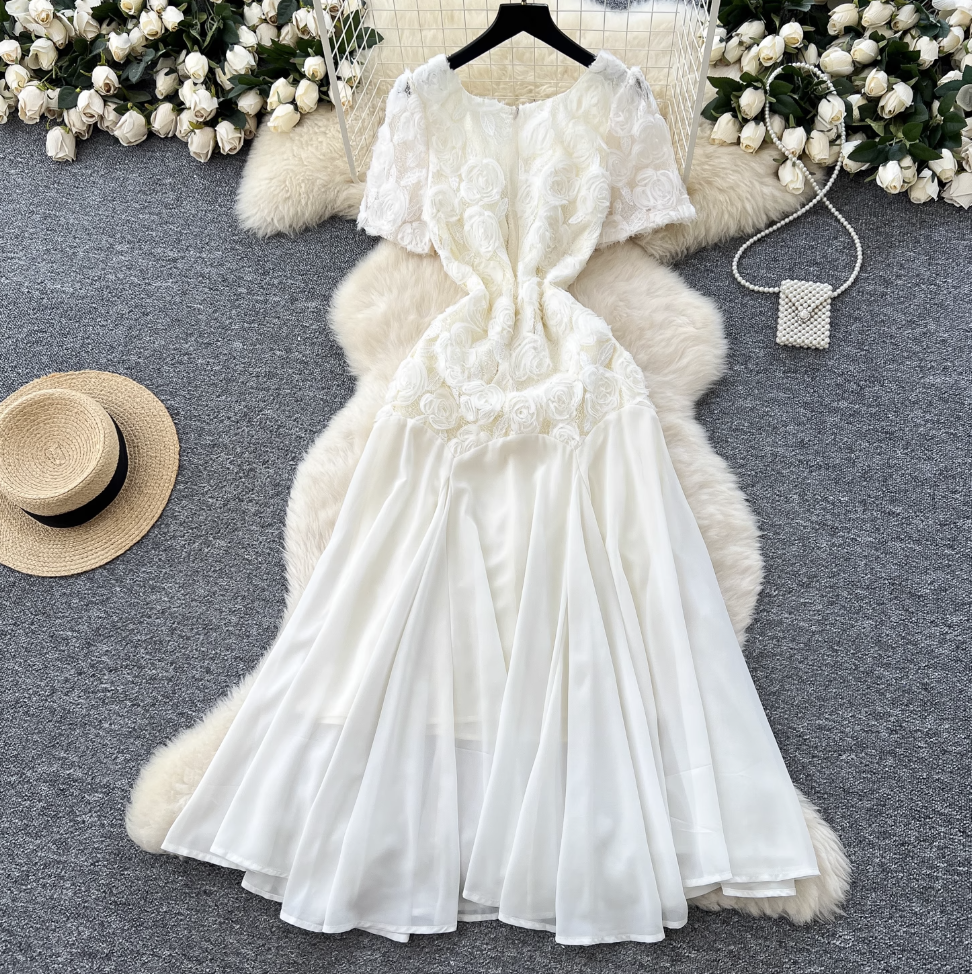 Irregular Design 3D Floral Patchwork Dress