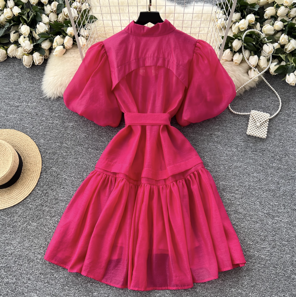 Courtly Puffy Sleeve Shirt Dress