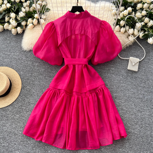 Courtly Puffy Sleeve Shirt Dress