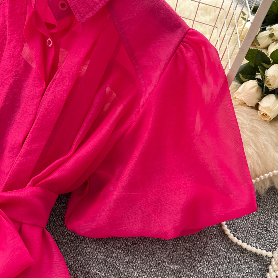 Courtly Puffy Sleeve Shirt Dress