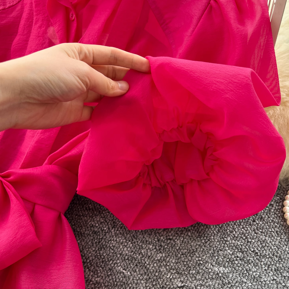 Courtly Puffy Sleeve Shirt Dress