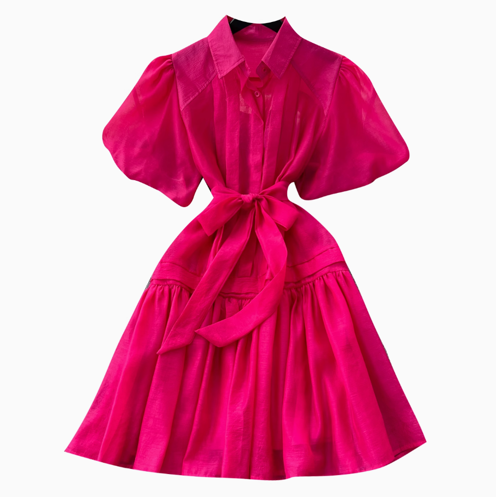 Courtly Puffy Sleeve Shirt Dress