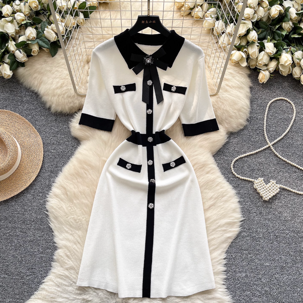 Vintage Color Blocking Striped Knit Dress