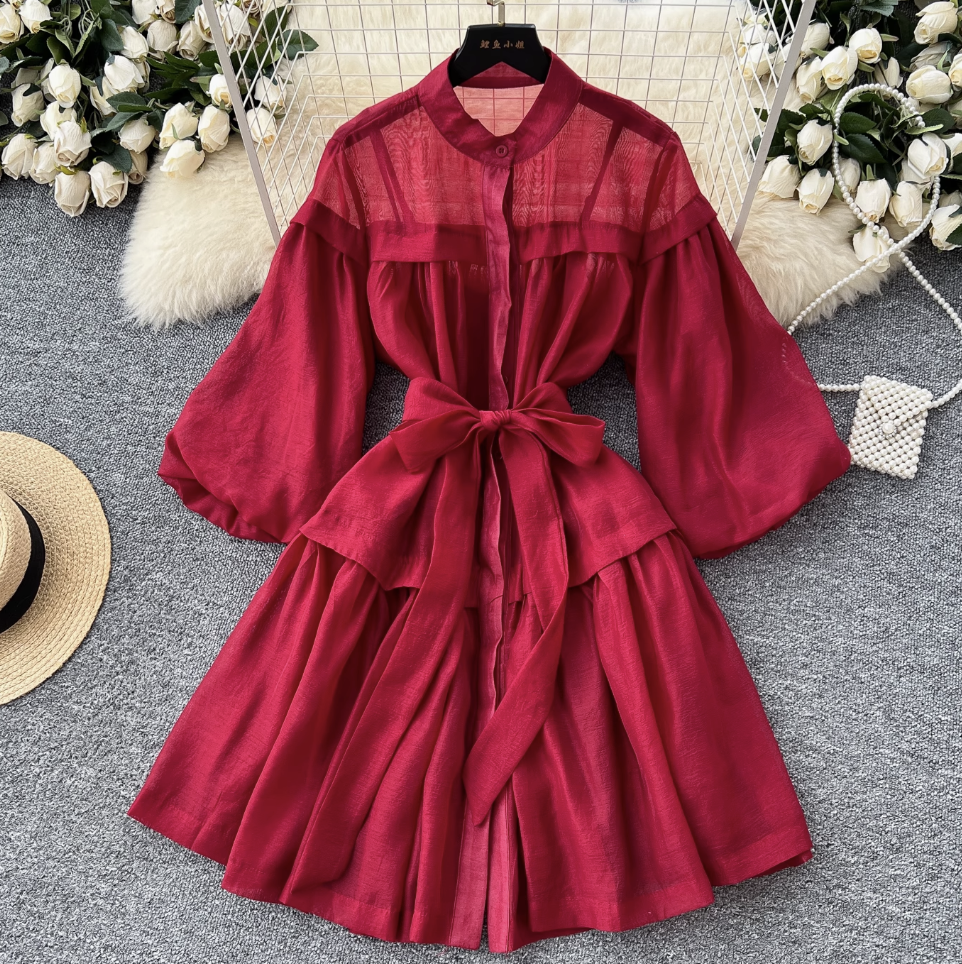 Courtly Puffy Sleeve Puffy Shirt Dress