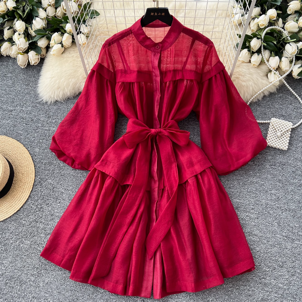 Courtly Puffy Sleeve Puffy Shirt Dress