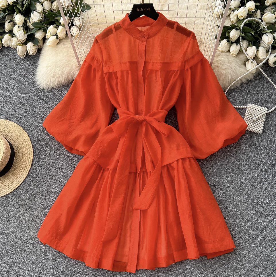 Courtly Puffy Sleeve Puffy Shirt Dress
