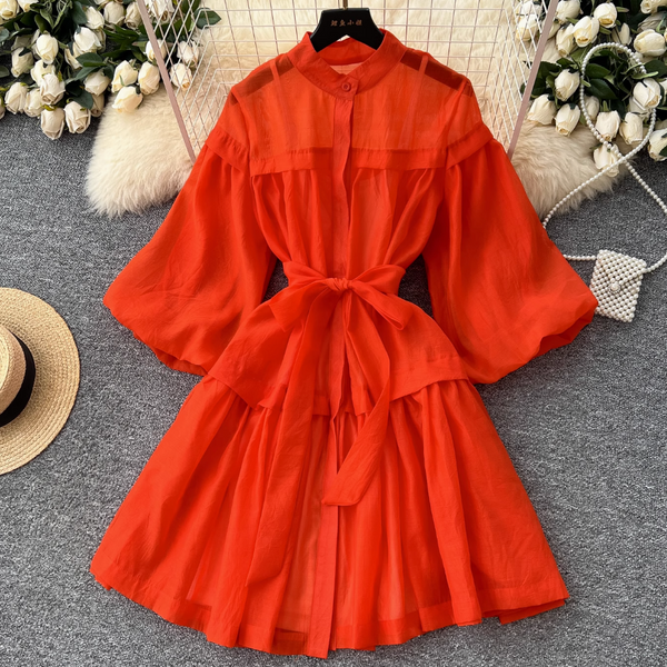 Courtly Puffy Sleeve Puffy Shirt Dress