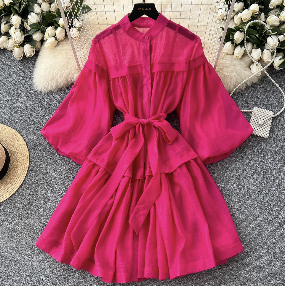 Courtly Puffy Sleeve Puffy Shirt Dress