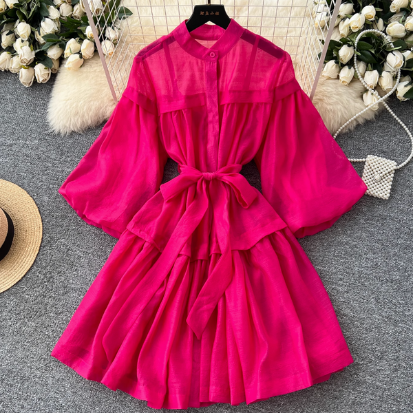 Courtly Puffy Sleeve Puffy Shirt Dress