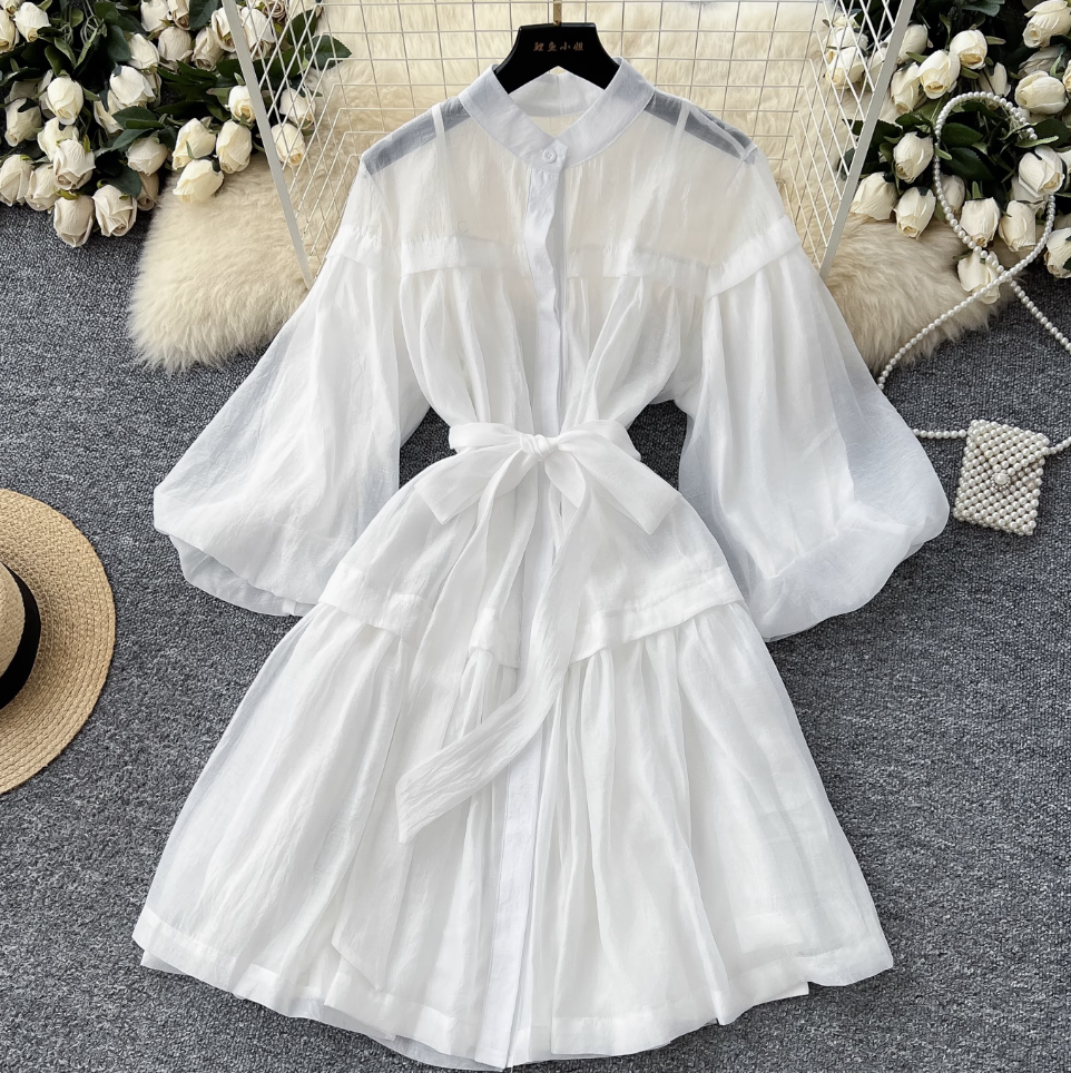 Courtly Puffy Sleeve Puffy Shirt Dress
